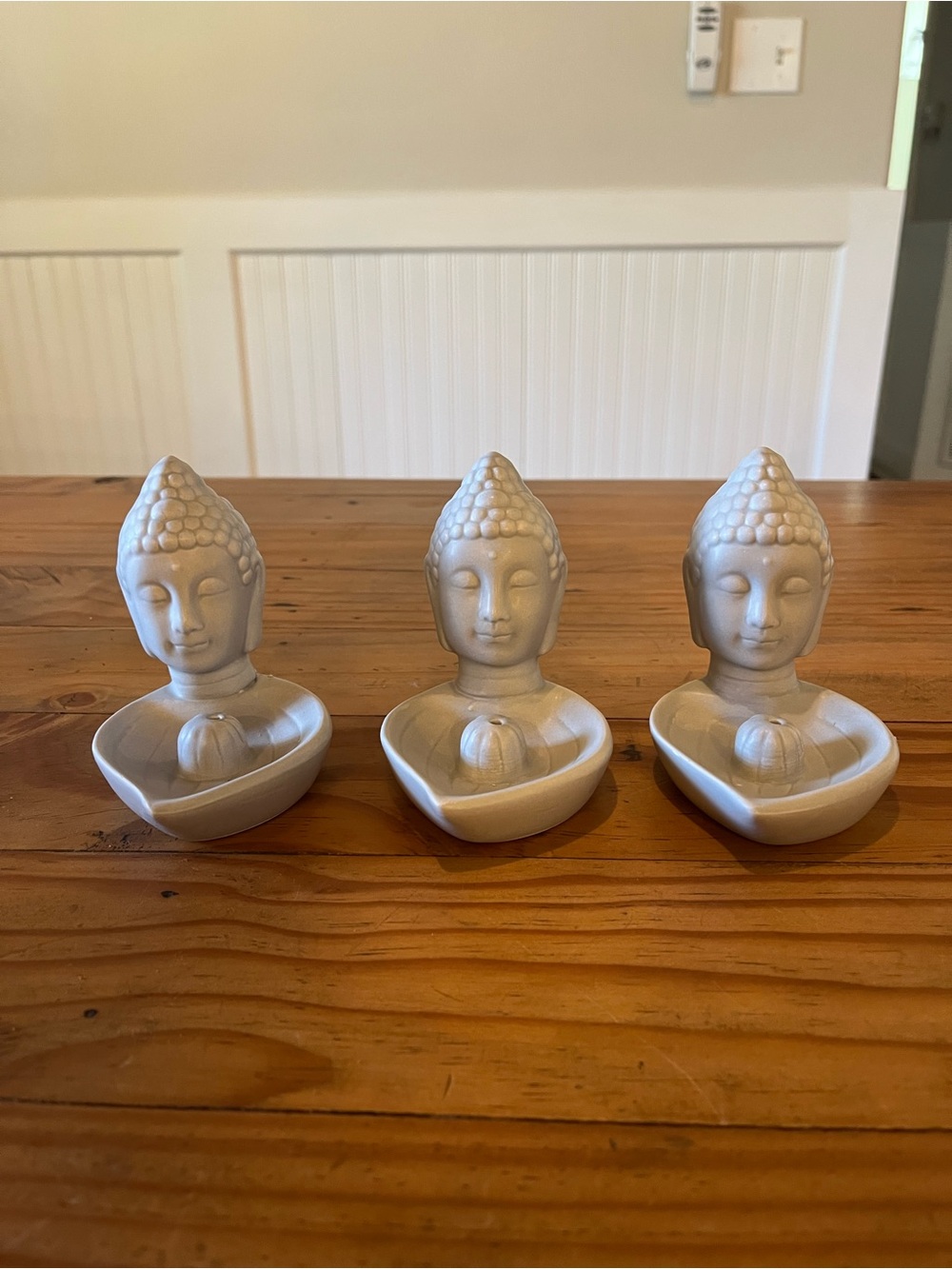 Set of 3 Light Grey Ceramic Buddha Tea Light Holders